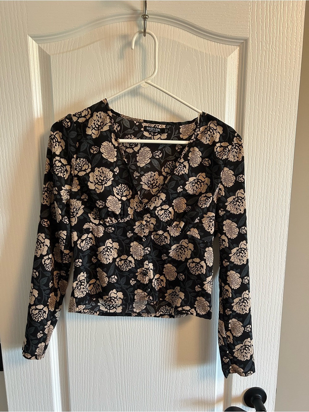 Nasty Gal Black Top with Cream Floral Print